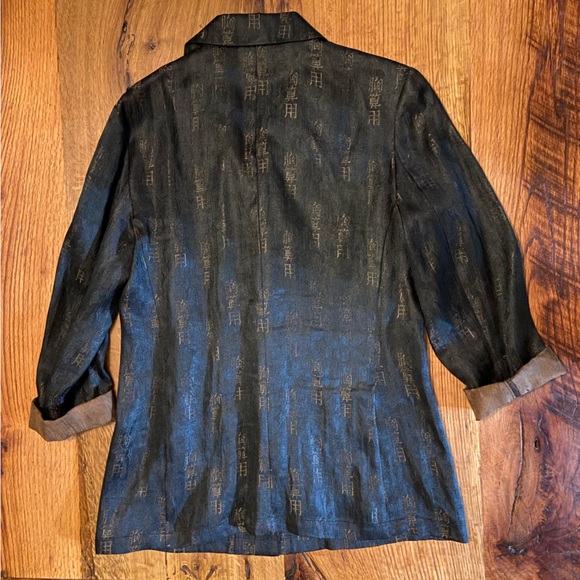 Chico’s Design Black & Brown Silk Shirt, Exquisite Pattern & Buttons, Sz Medium - Picture 5 of 5